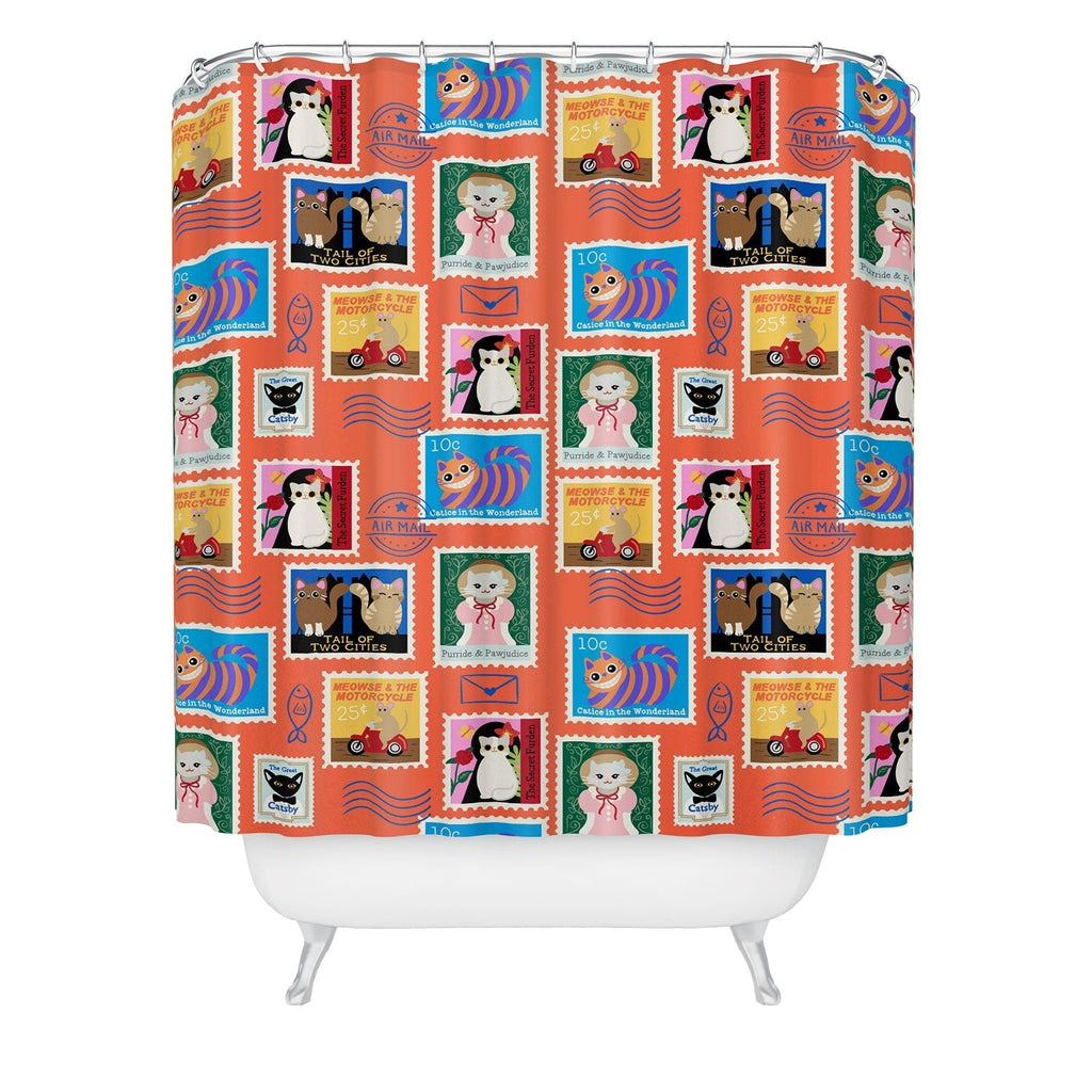 Design by Spark Classic Book Cat Stamps Shower Curtain