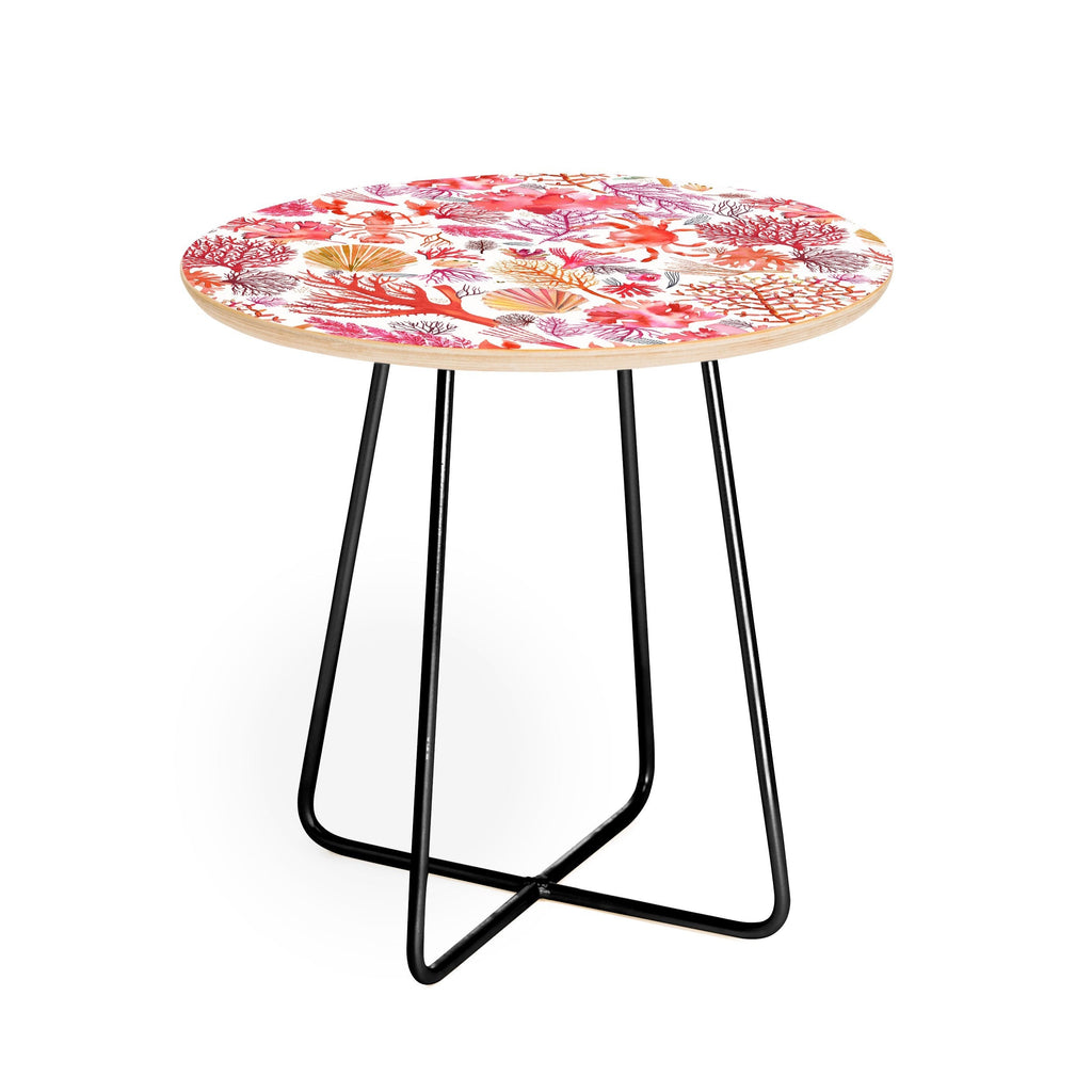 Ninola Design Botanic Retreat Coral Reef Crab Lobster Red Round Side Table