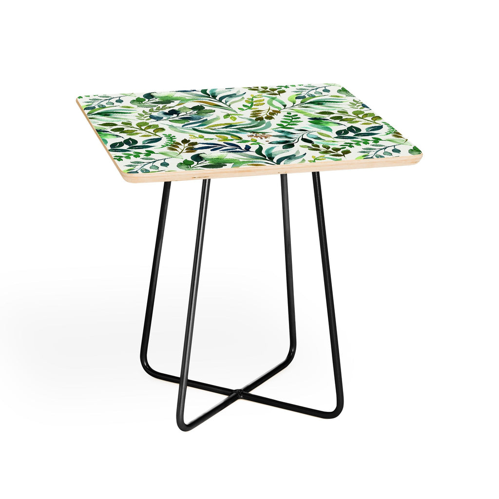 Ninola Design Botanic Retreat Loose Botanical Leaves Watercolor Green Side Table