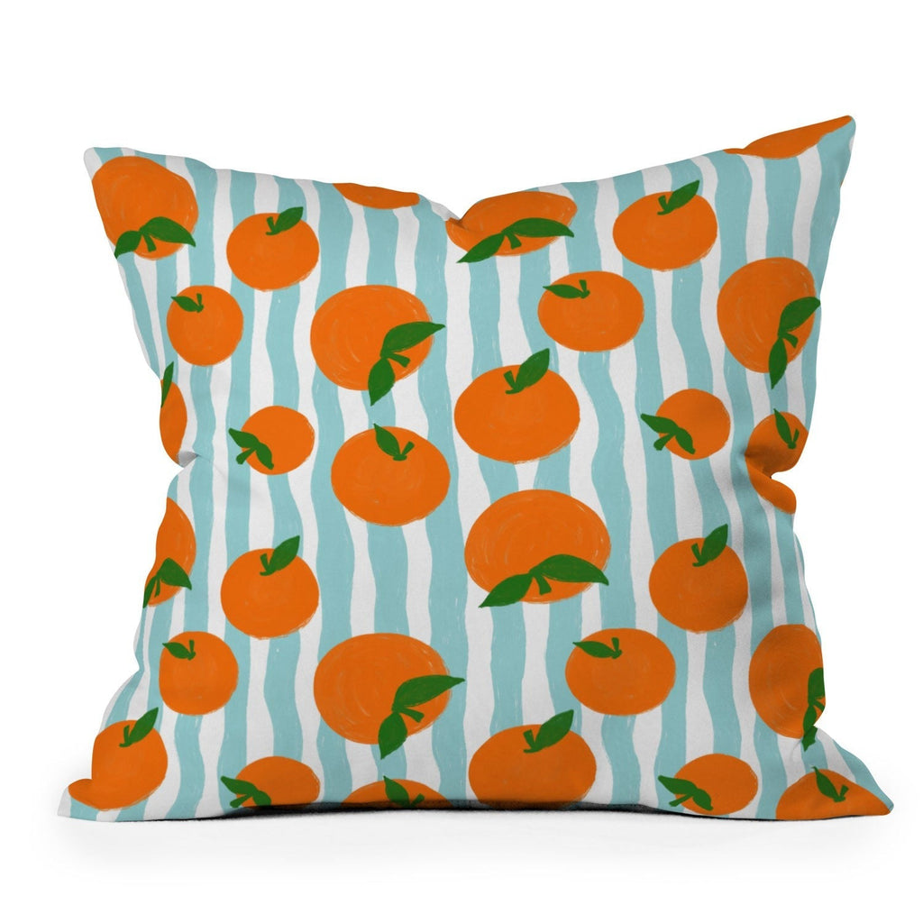 Design by Spark Zesty Oranges and Stripes Outdoor Throw Pillow