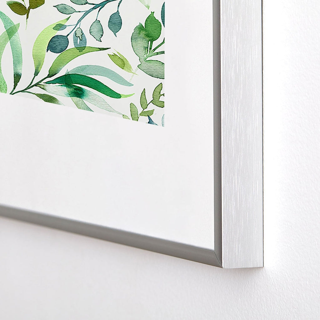 Ninola Design Botanic Retreat Loose Botanical Leaves Watercolor Green Metal Framed Art Print
