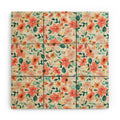 Ninola Design Botanic Retreat Tropical Whimsical Flowers Coral Green Wood Wall Mural