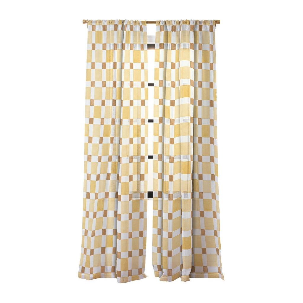 Ninola Design Everyday Artifact Checker Mosaic Tiles Geometry Yellow Sheer Non Repeat
