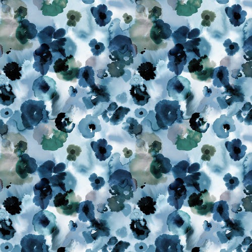 Ninola Design Botanic Retreat Ombre Abstract Watercolor Flowers Blue Navy Wall Mural