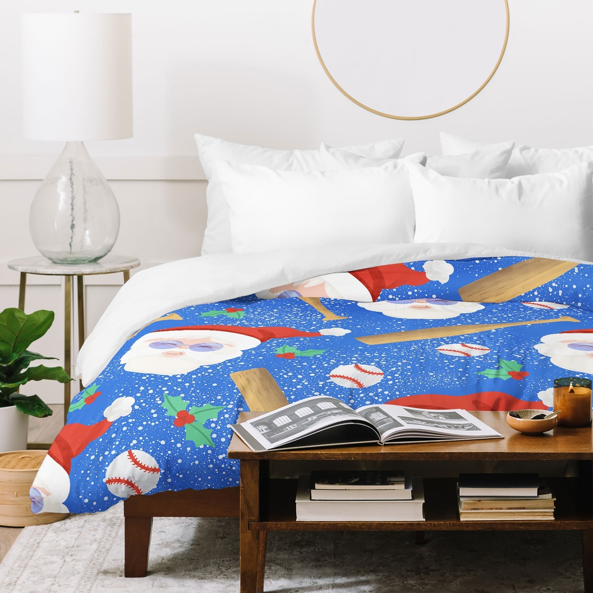 Design by Spark Sporty Baseball Santa Duvet Cover