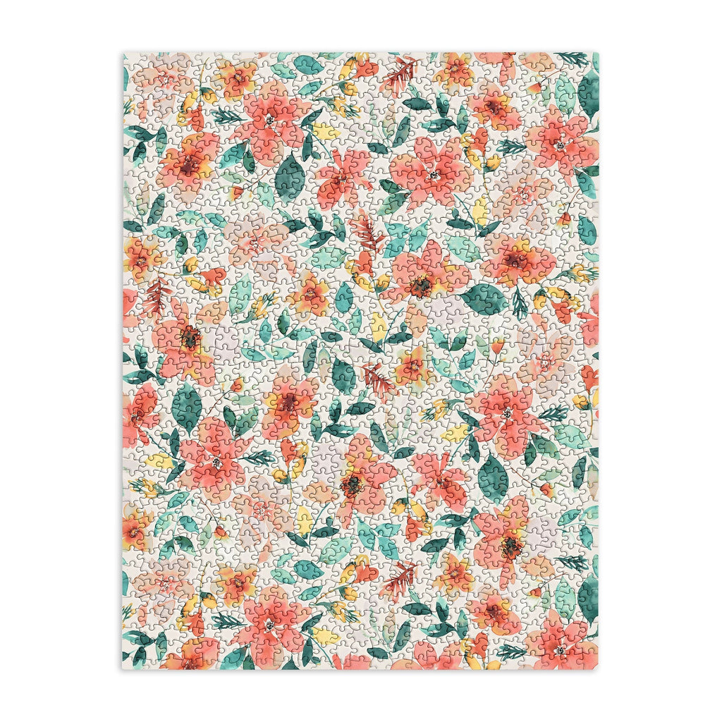 Ninola Design Botanic Retreat Tropical Whimsical Flowers Coral Green Puzzle