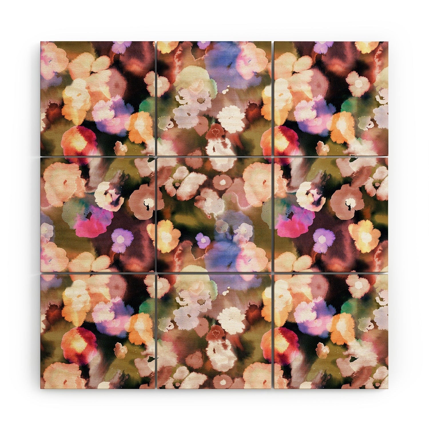 Ninola Design Botanic Retreat Ombre Abstract Watercolor Flowers Pink gold Wood Wall Mural