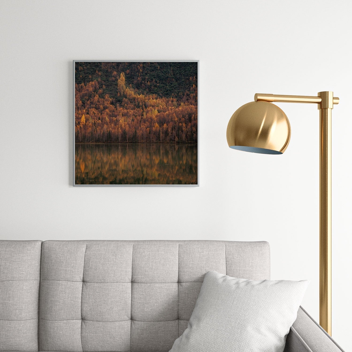 Hannah Kemp Fall Lake Square Metal Framed Art Print