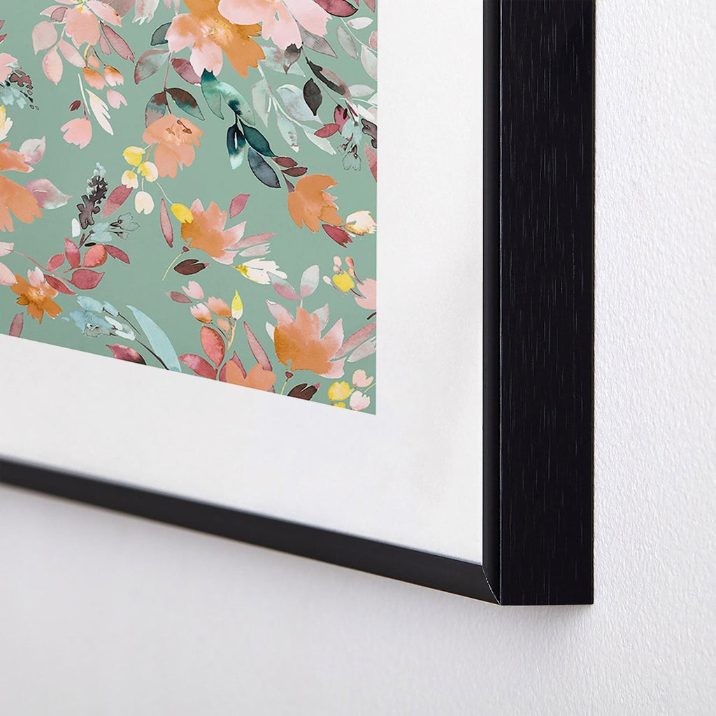 Ninola Design Botanic Retreat Floral Oleander Whimsical Teal Green Metal Framed Art Print