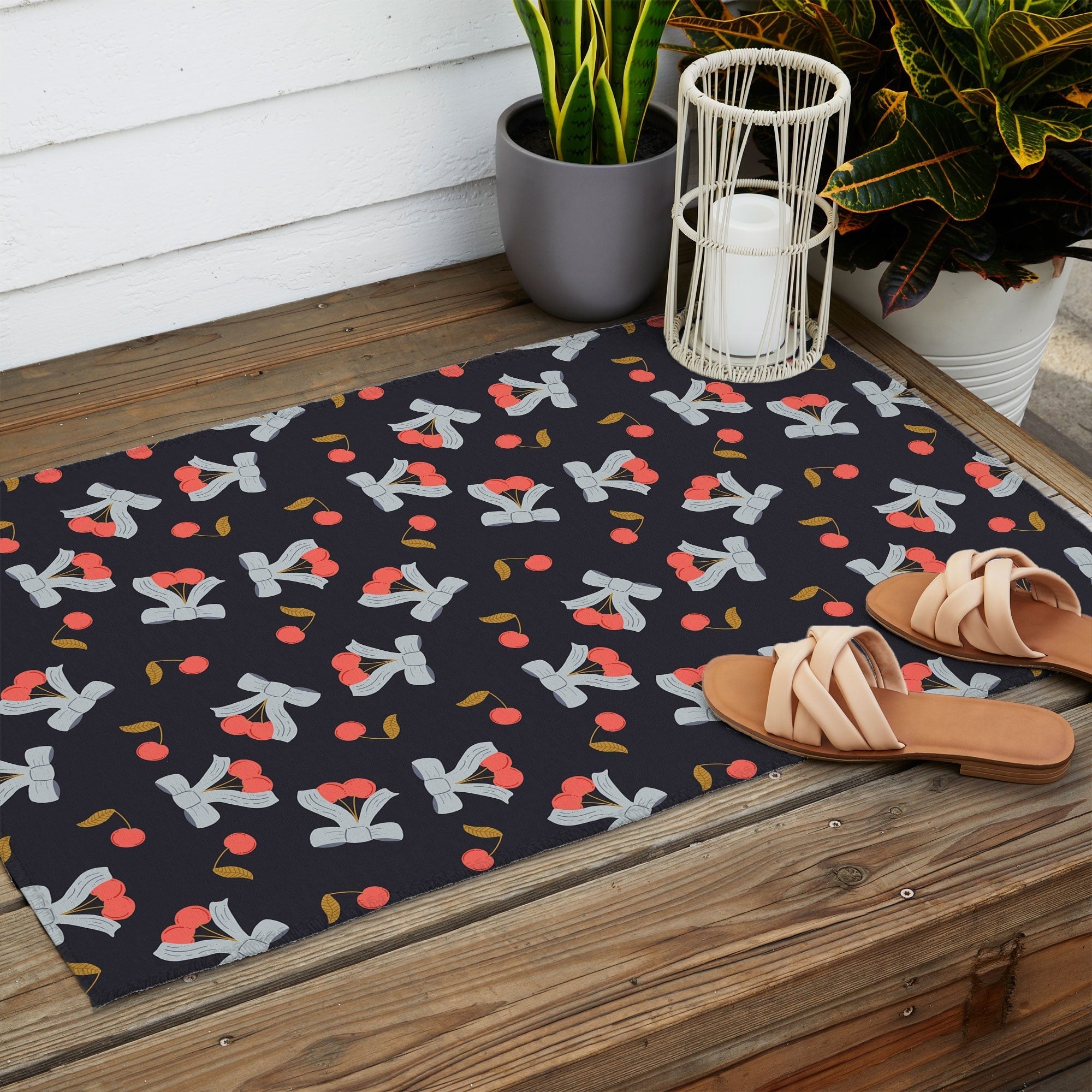 Jennifer Labre Cherries and Bows Outdoor Rug