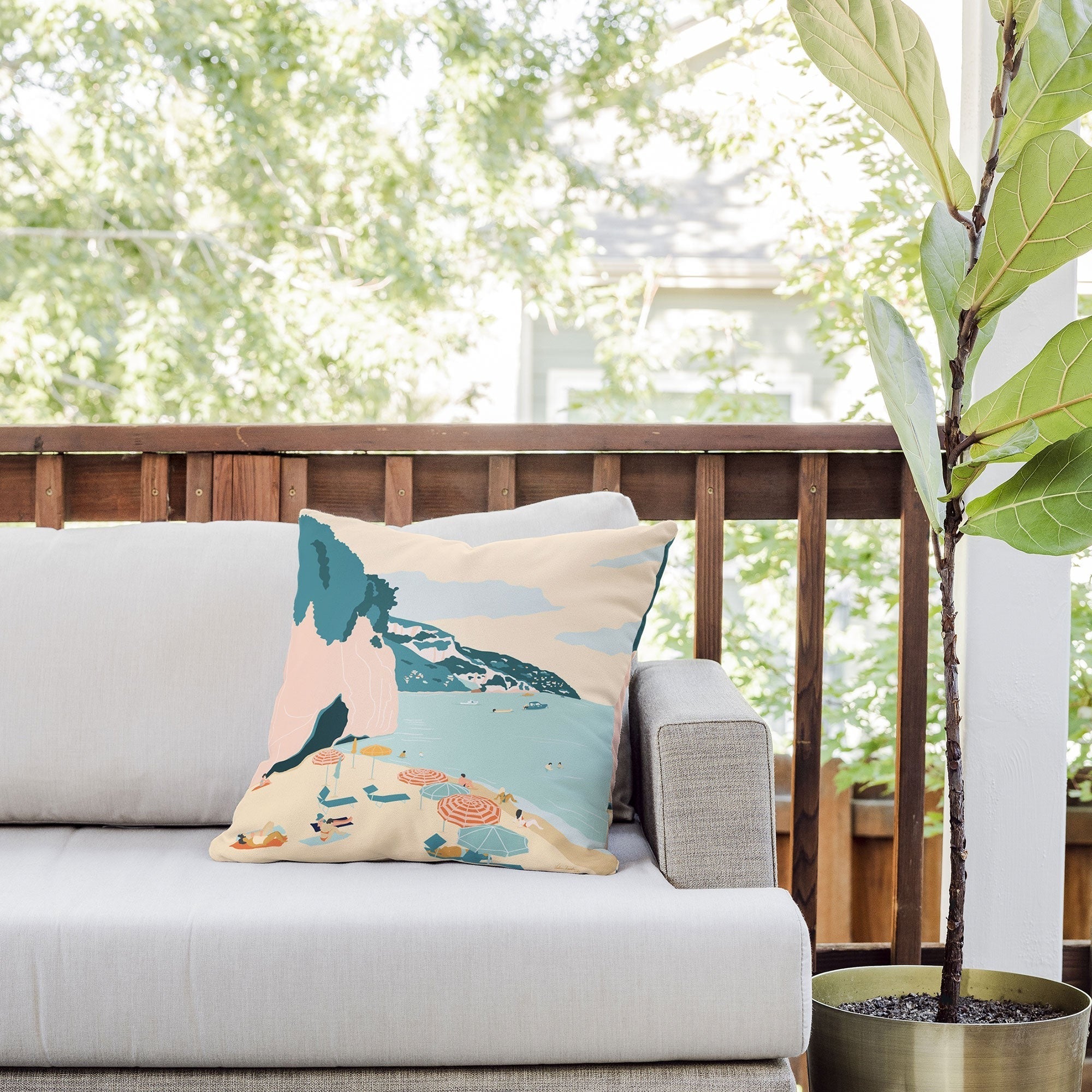 Valeria Frustaci Beach of Positano in Italy Outdoor Throw Pillow