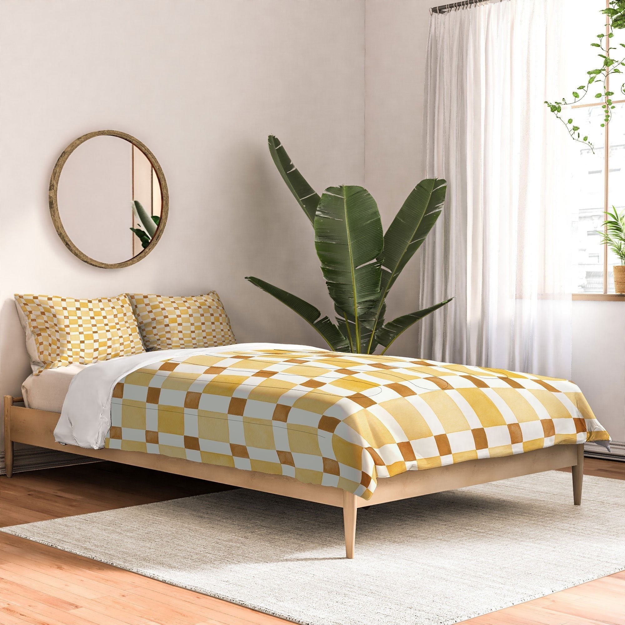 Ninola Design Everyday Artifact Checker Mosaic Tiles Geometry Yellow Comforter