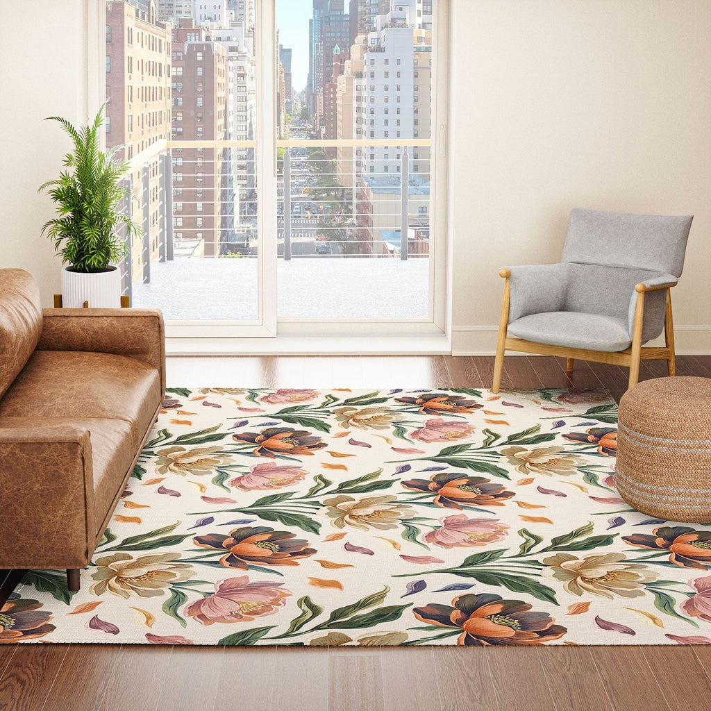 Marta Barragan Camarasa Hand Painted Peony Florals Area Rug