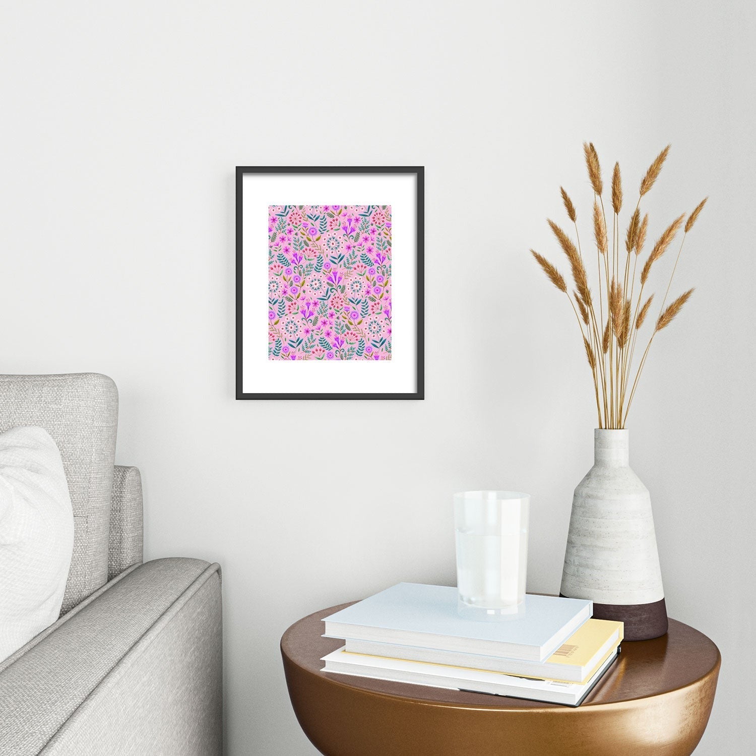 Pimlada Phuapradit Ditsy Purple Floral Half Drop Metal Framed Art Print