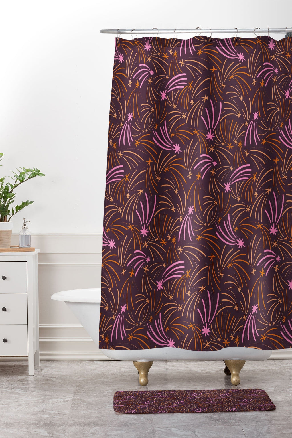 Little Om Pattern Shooting Stars plum Memory Foam Bath Mat