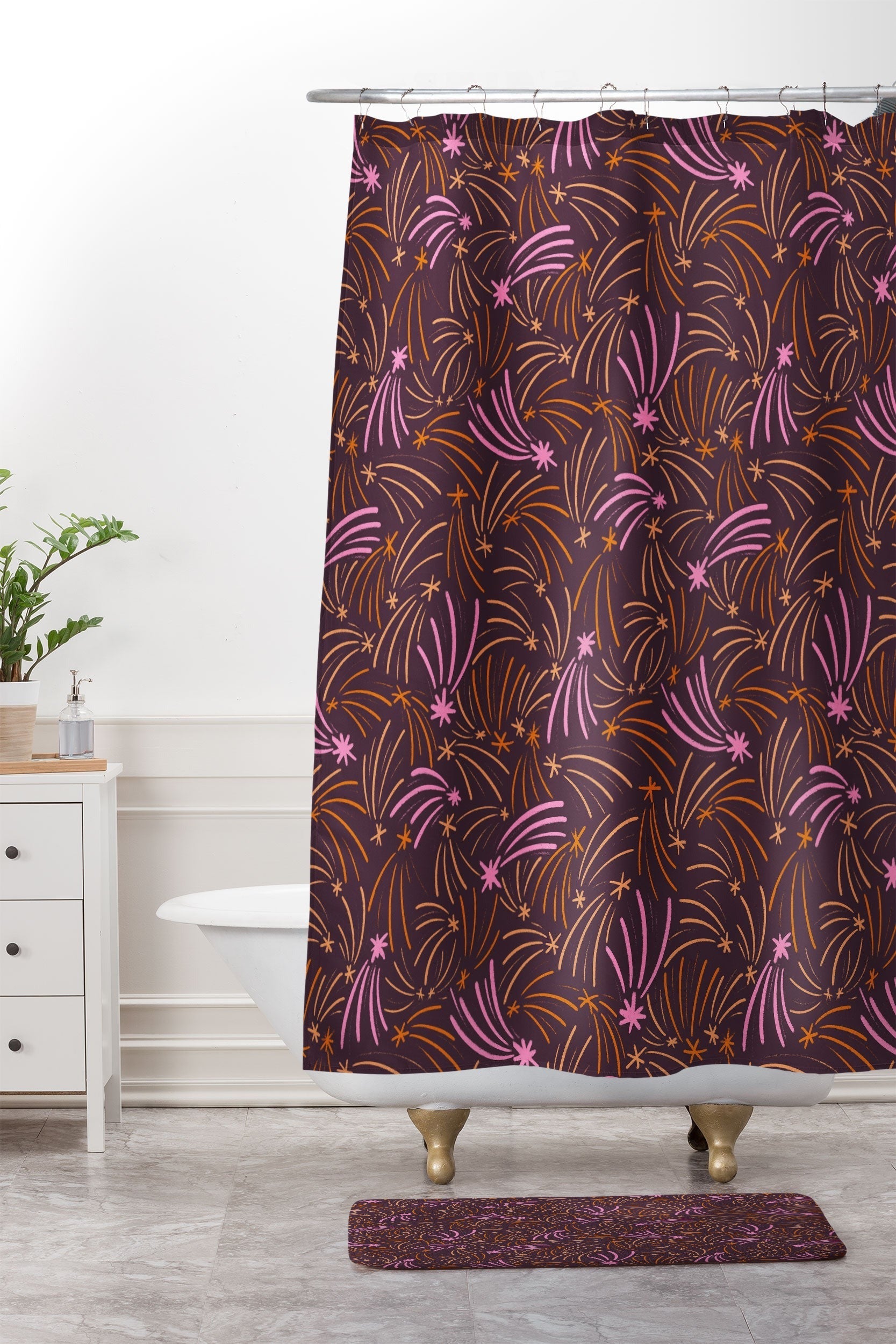 Little Om Pattern Shooting Stars plum Memory Foam Bath Mat