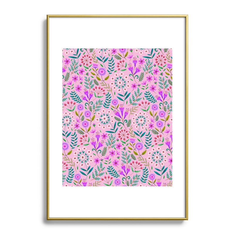 Pimlada Phuapradit Ditsy Purple Floral Half Drop Metal Framed Art Print