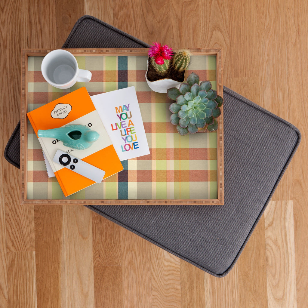 Marta Barragan Camarasa Retro Picnic Plaid Warm Tones Rectangular Tray