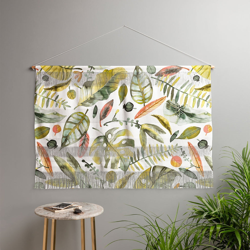 Ninola Design Botanic Retreat Tropical Jungle Leaves Botanical Green Orange Wall Hanging Landscape