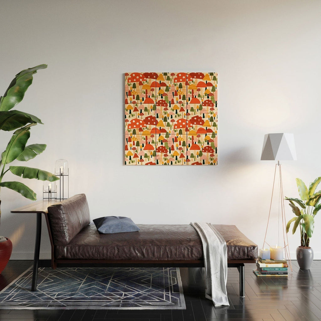 Valeria Frustaci autumnal mushrooms Wood Wall Mural