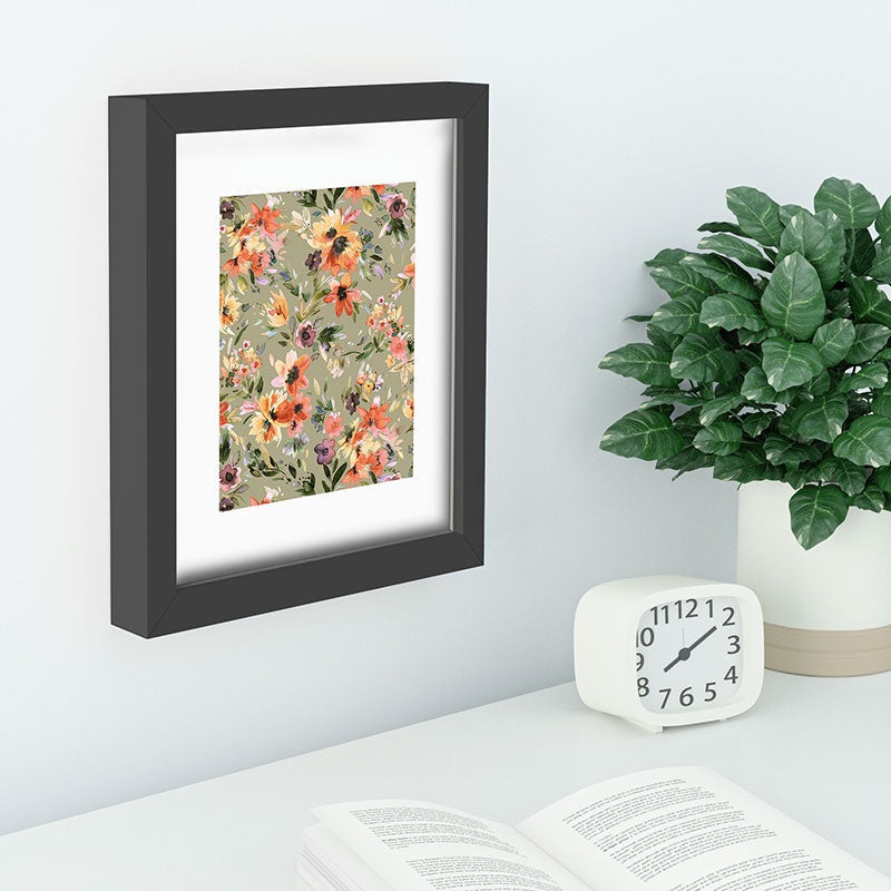Ninola Design Botanic Retreat Painterly Tropical Flowers Sage Green Recessed Framing Rectangle