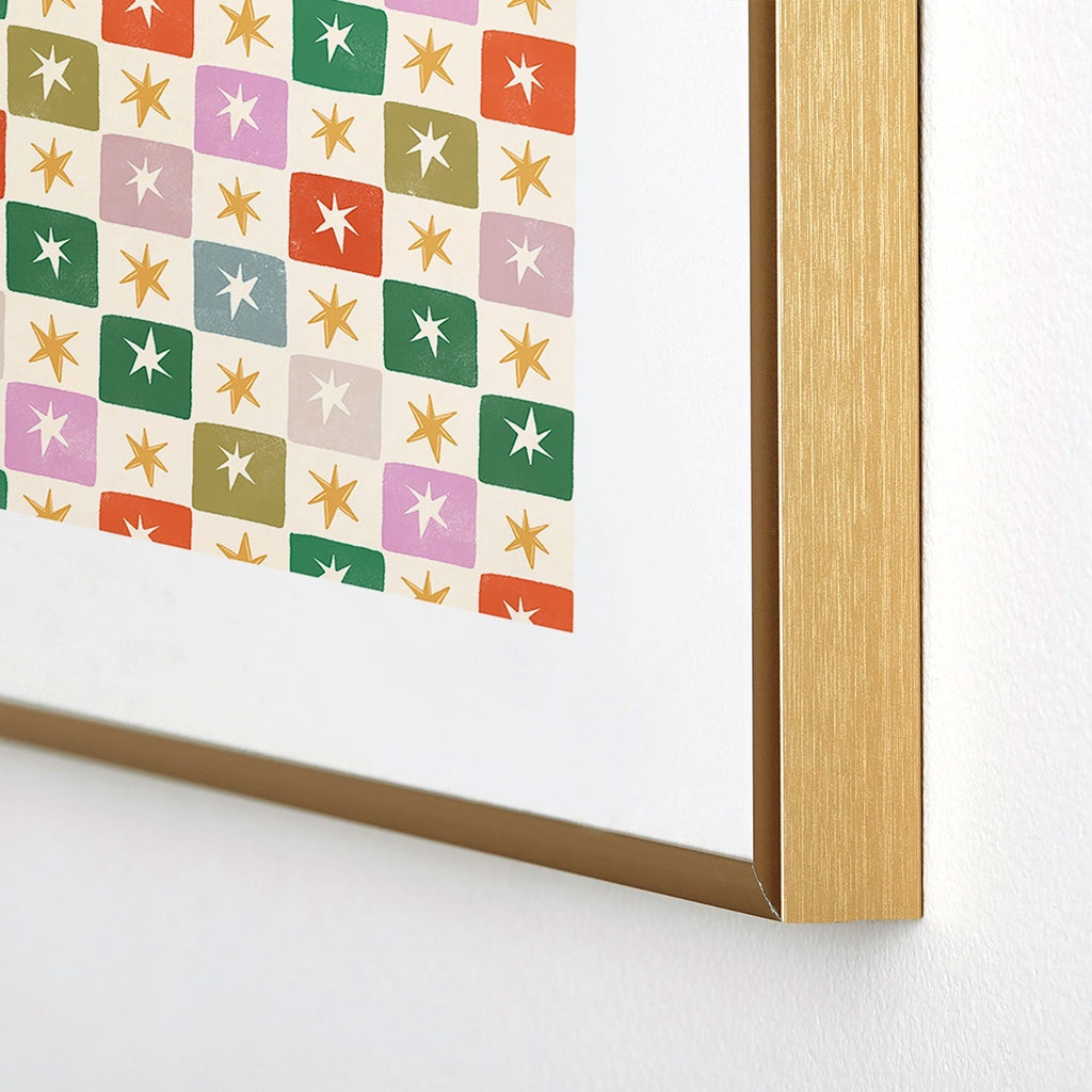 LouBruzzoni Retro Star Block Pattern Metal Framed Art Print