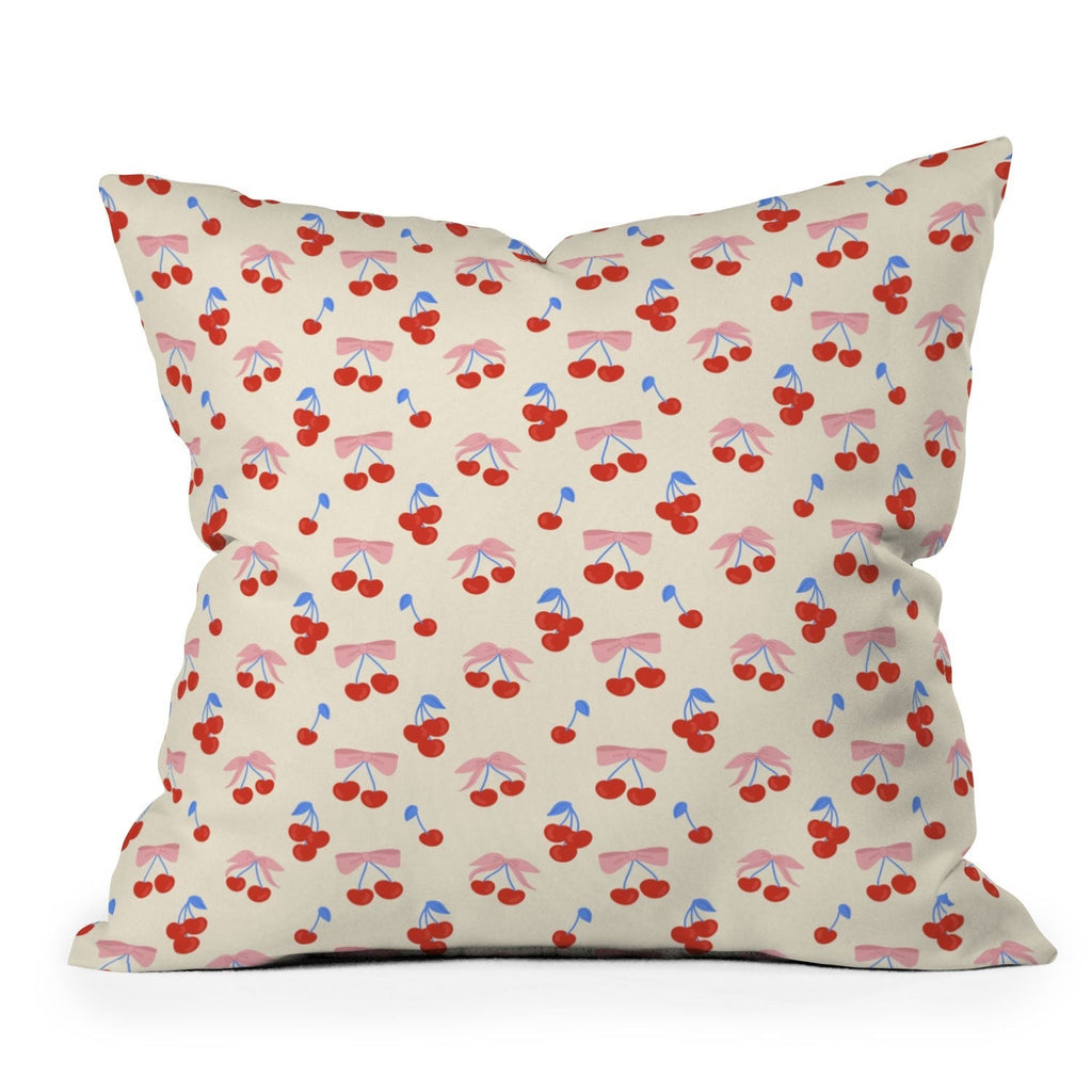 Design by Spark Cherries And Ribbons Outdoor Throw Pillow