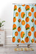 Design by Spark Zesty Oranges and Stripes Shower Curtain And Mat