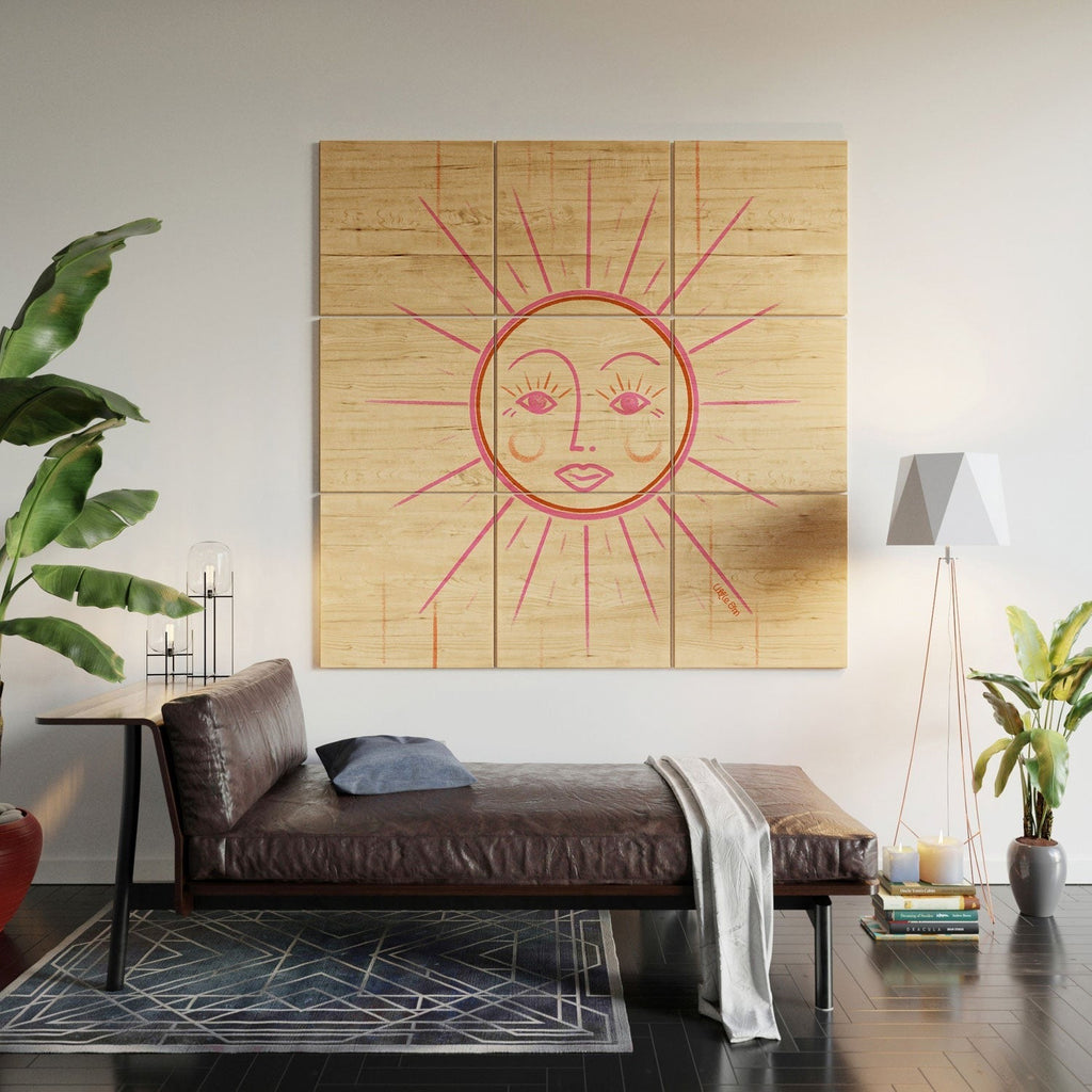 Little Om Celestial Sun cream Wood Wall Mural