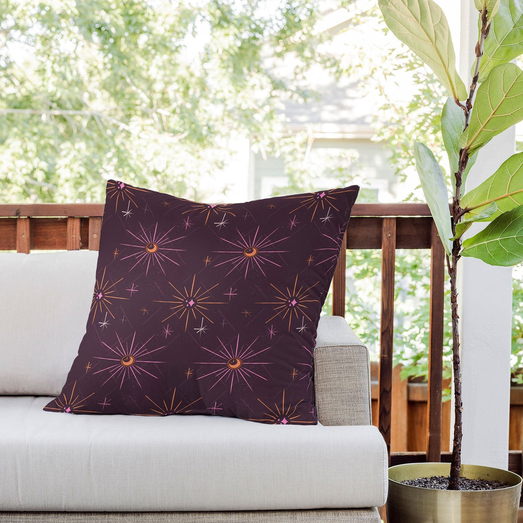 Little Om Pattern Little Moon plum Outdoor Throw Pillow
