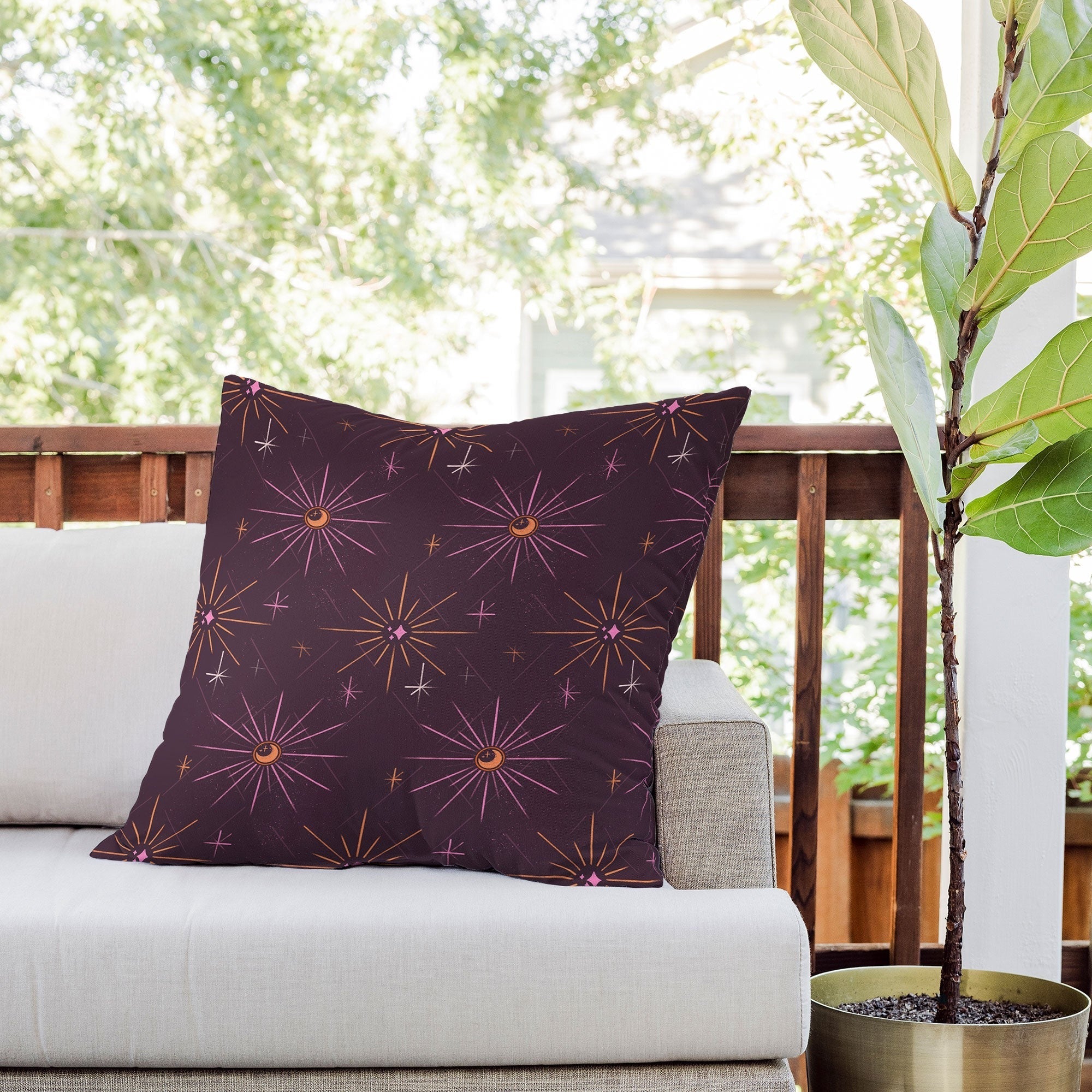 Little Om Pattern Little Moon plum Outdoor Throw Pillow