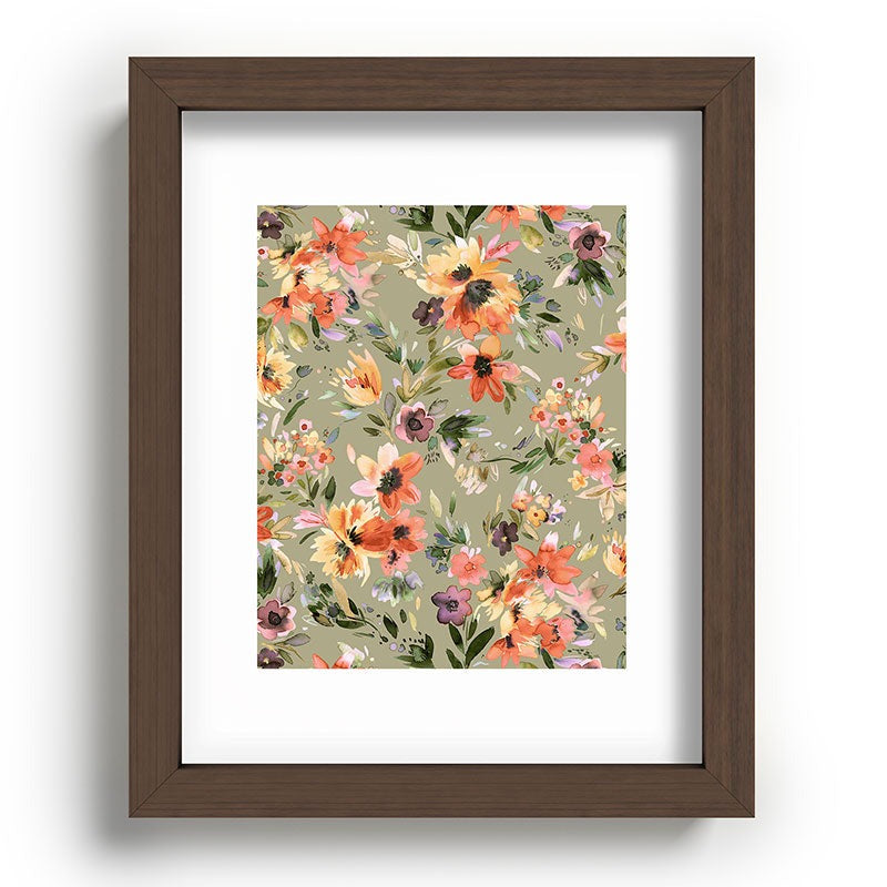 Ninola Design Botanic Retreat Painterly Tropical Flowers Sage Green Recessed Framing Rectangle