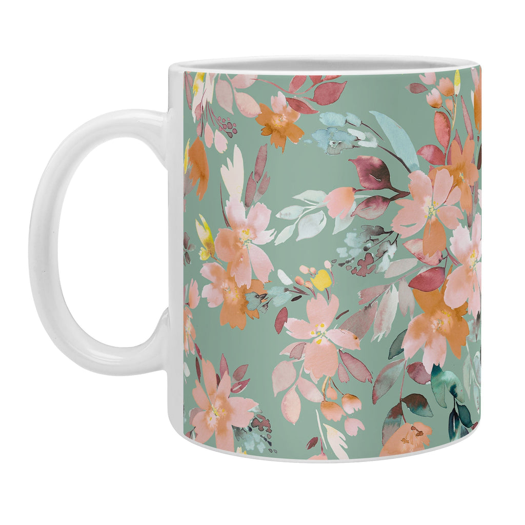 Ninola Design Botanic Retreat Floral Oleander Whimsical Teal Green Coffee Mug