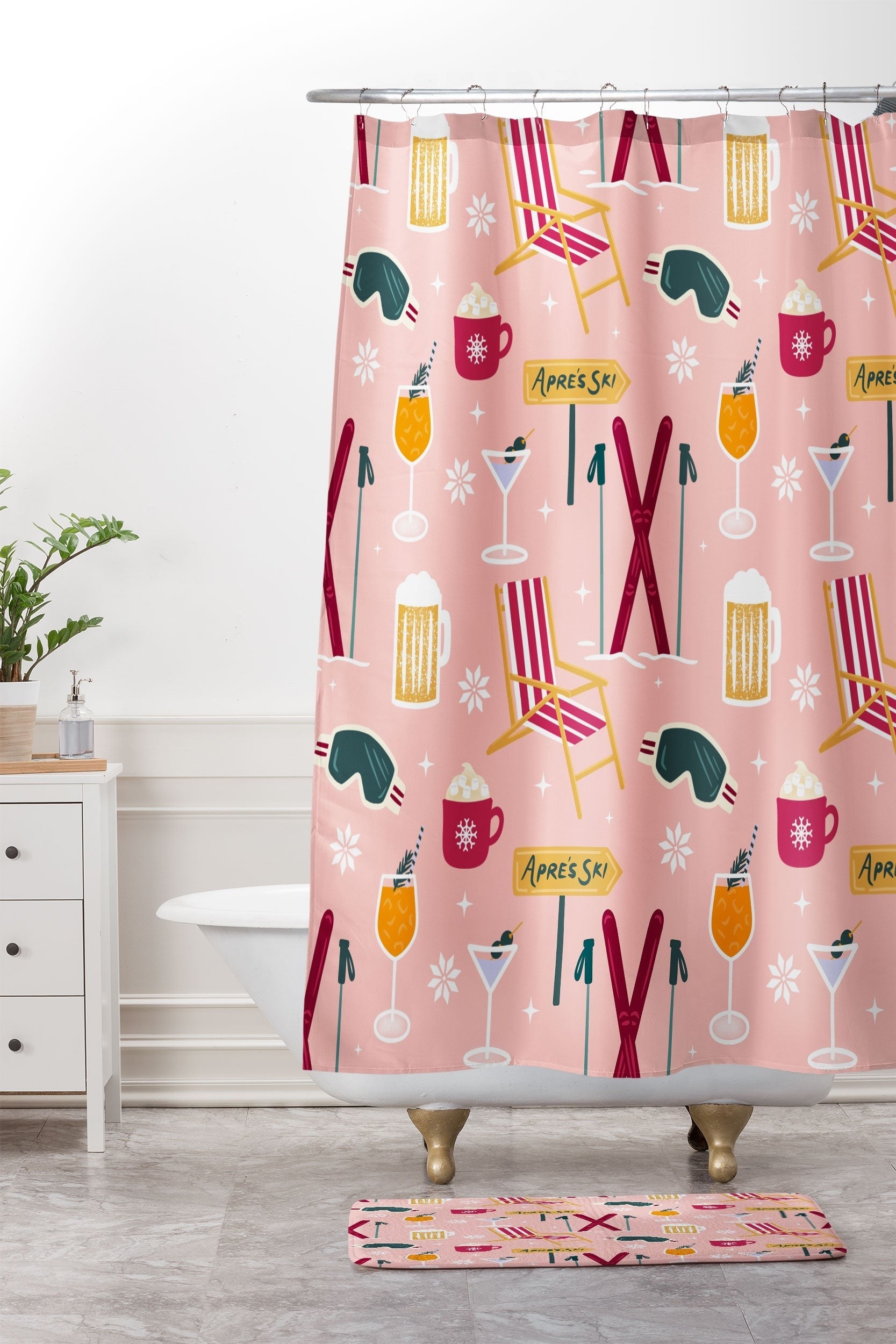 Design by Spark Apres Ski Holiday Shower Curtain And Mat