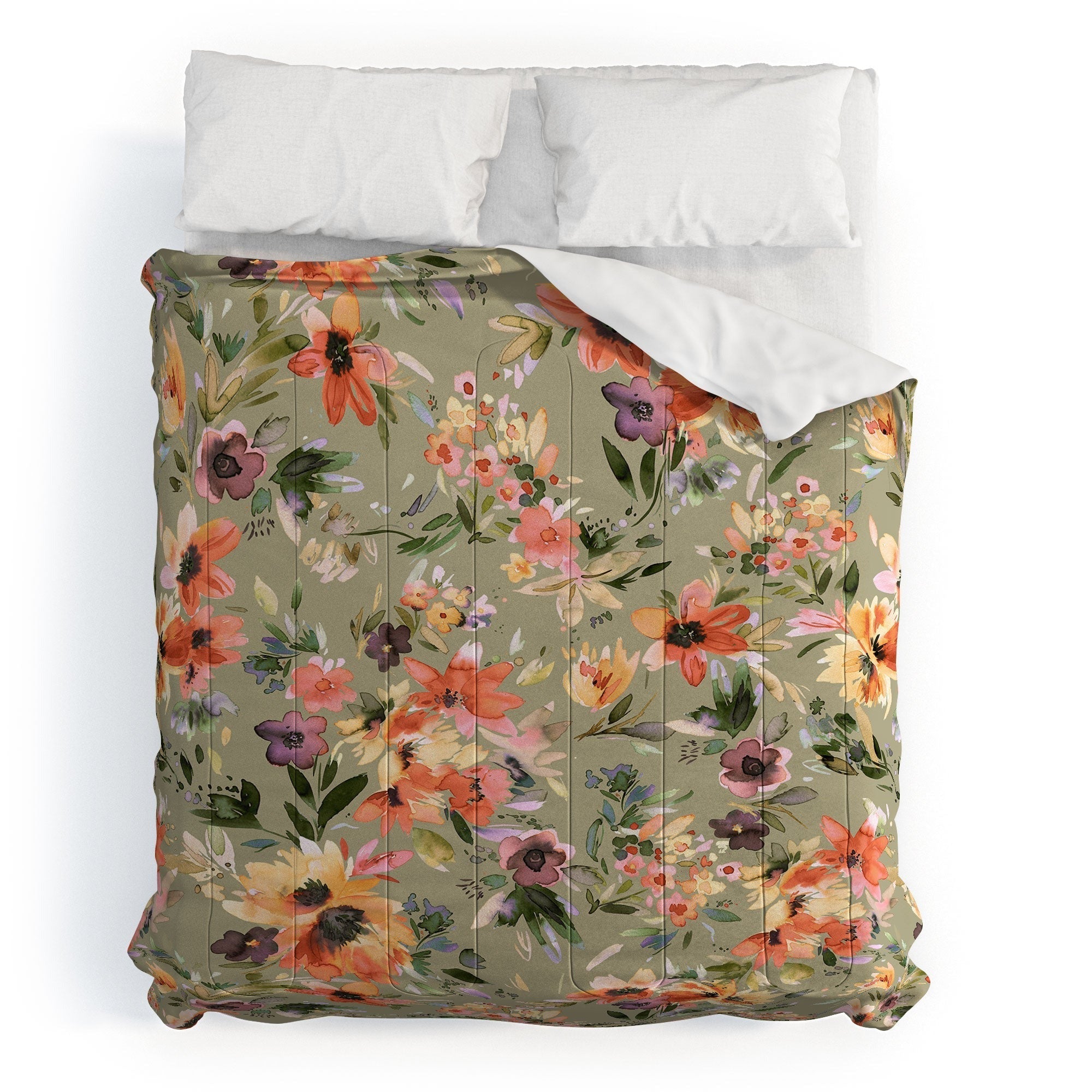 Ninola Design Botanic Retreat Floral Oleander Whimsical Teal Green Comforter