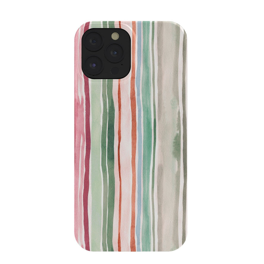 Ninola Design Botanic Retreat Watercolor Stripes Green Orange Red Phone Case