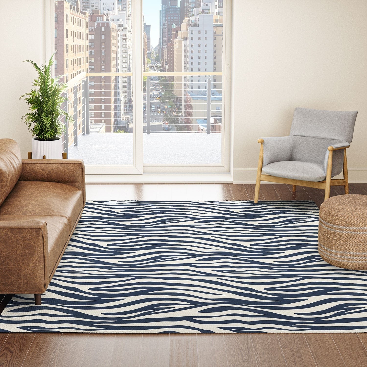 Avenie BR Navy Tiger Stripes Area Rug
