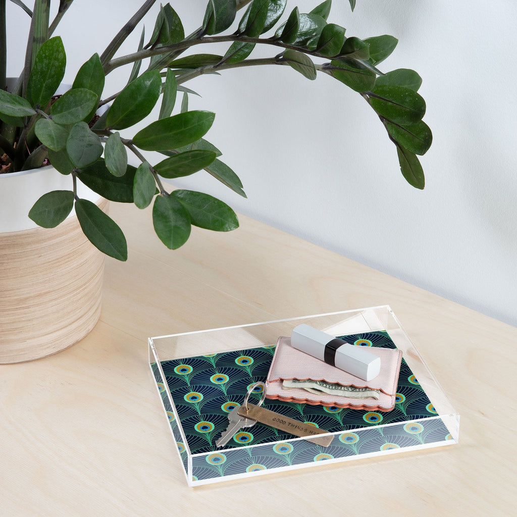 Design by Spark Peacock Deco Feathers Acrylic Tray