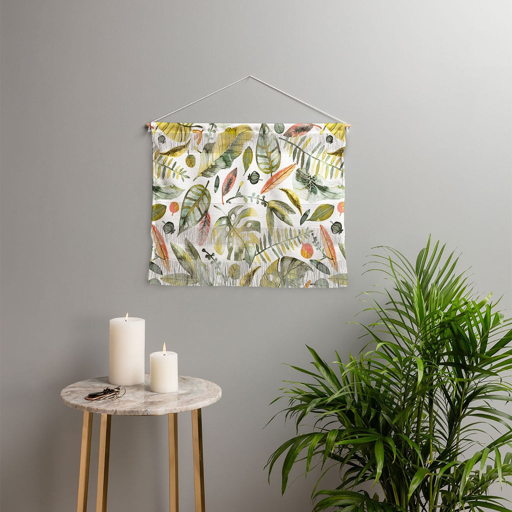 Ninola Design Botanic Retreat Tropical Jungle Leaves Botanical Green Orange Wall Hanging Landscape