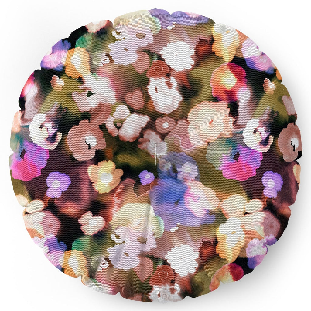 Ninola Design Botanic Retreat Ombre Abstract Watercolor Flowers Pink gold Floor Pillow Round