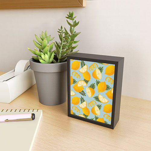 Jessica Molina Lemon Pattern on Sky Blue Framed Mini Art Print