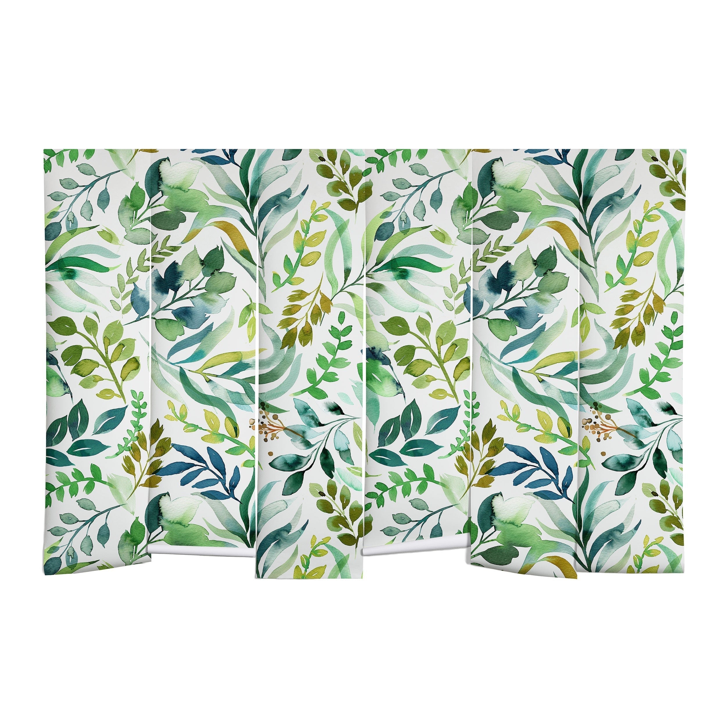 Ninola Design Botanic Retreat Loose Botanical Leaves Watercolor Green Wall Mural