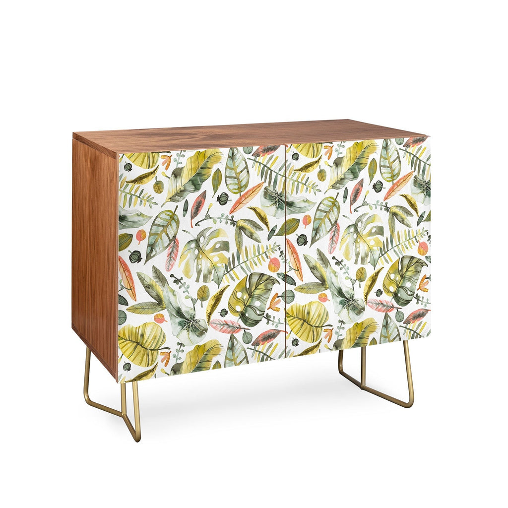 Ninola Design Botanic Retreat Tropical Jungle Leaves Botanical Green Orange Credenza