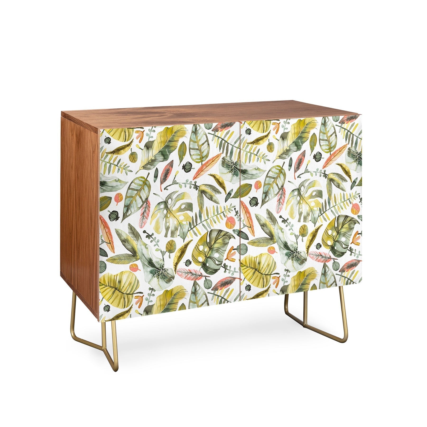 Ninola Design Botanic Retreat Tropical Jungle Leaves Botanical Green Orange Credenza