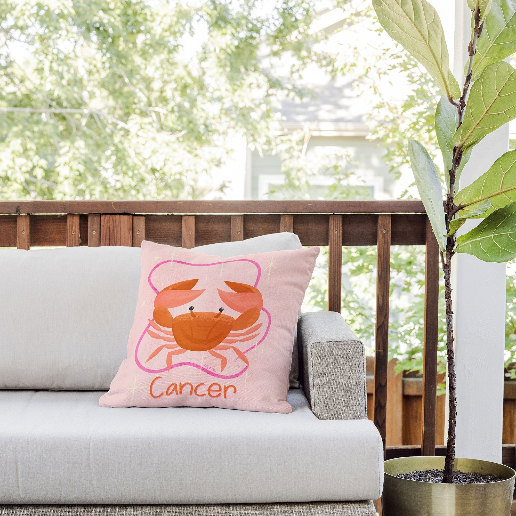 Little Om Zodiac Signs Cancer Outdoor Throw Pillow