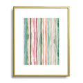 Ninola Design Botanic Retreat Watercolor Stripes Green Orange Red Metal Framed Art Print