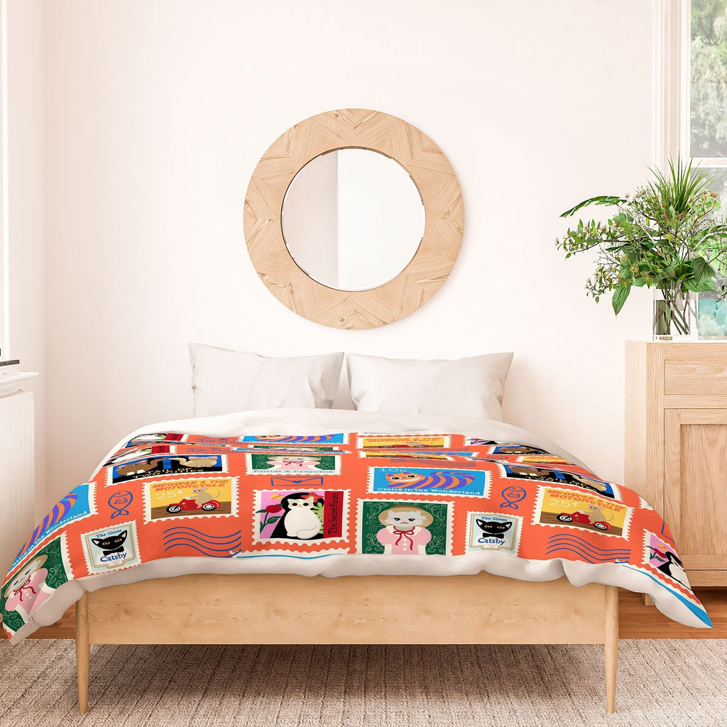 Design by Spark Classic Book Cat Stamps Duvet Cover