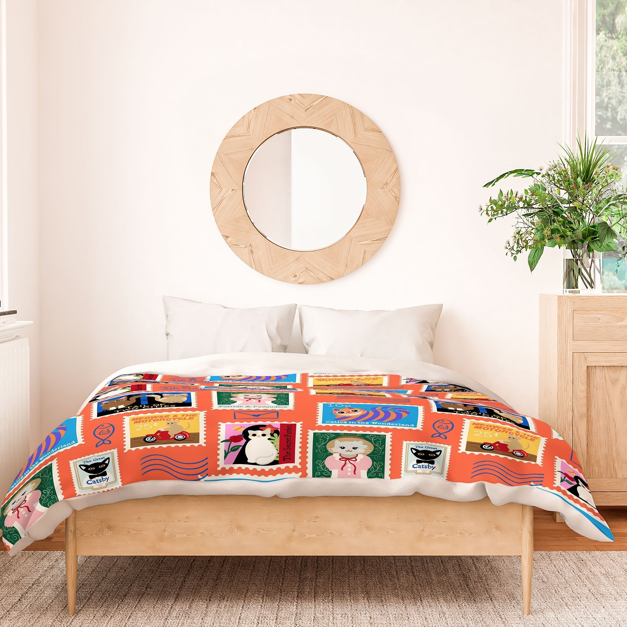 Design by Spark Classic Book Cat Stamps Duvet Cover