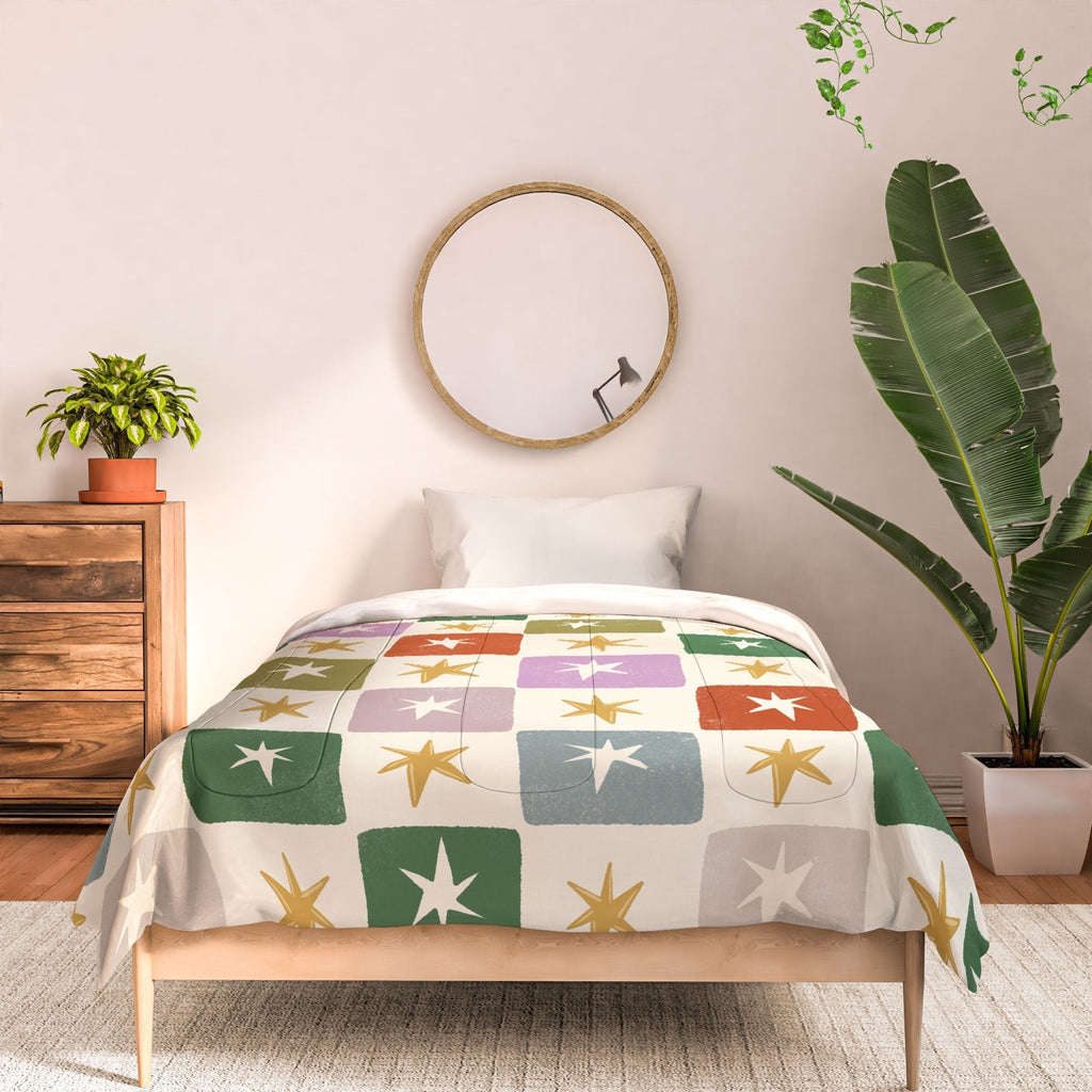 LouBruzzoni Retro Star Block Pattern Comforter