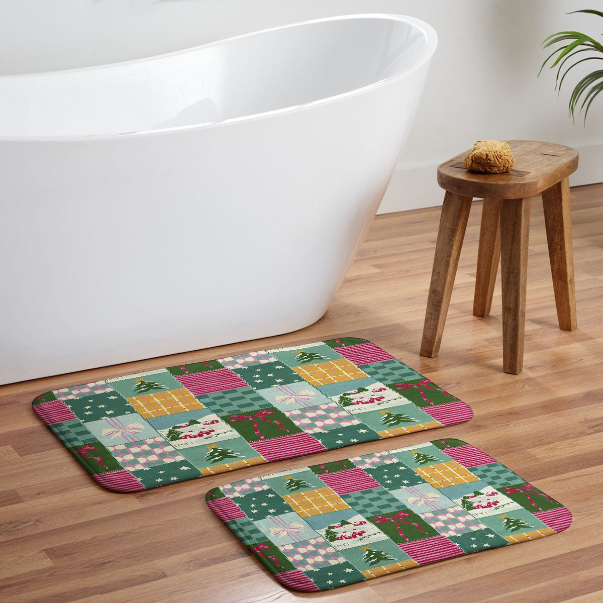 LouBruzzoni Cozy Christmas Patchwork Memory Foam Bath Mat